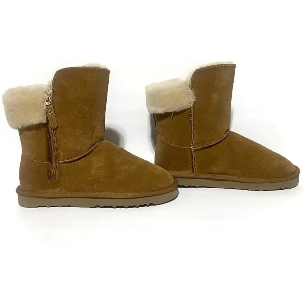 Style & Company Suede Uppers Chestnut Boots Size 9 Faux Fur Lined Mid Calf NWT
